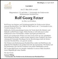 Nachruch Herr Rolf Fetzer